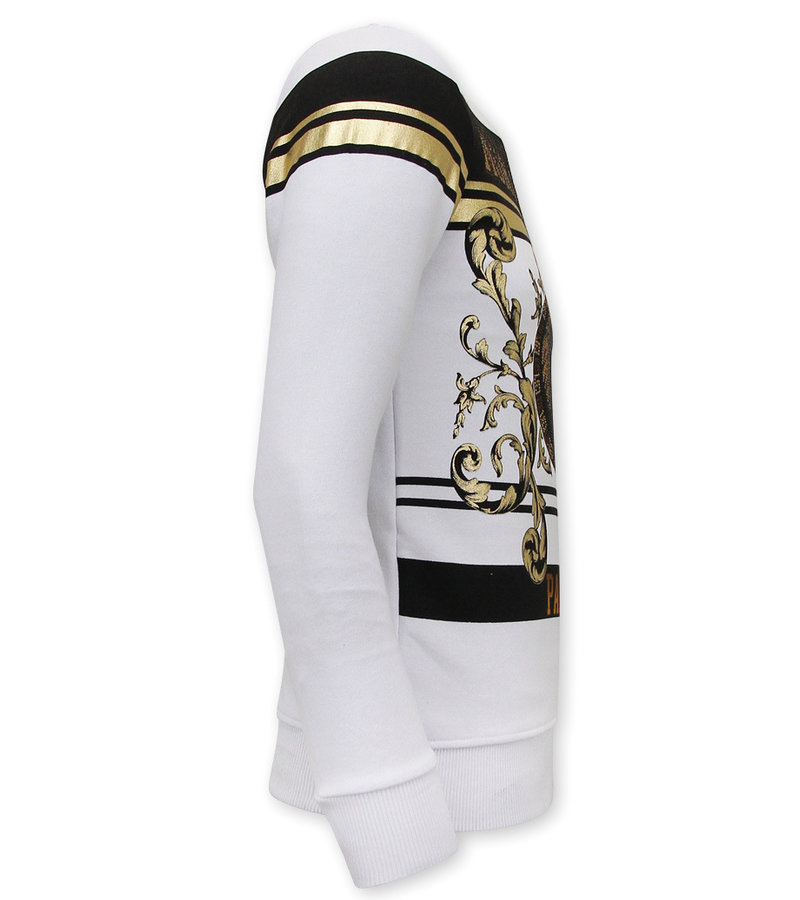 Tony Backer Men's Sweater with Print Lion Rhinestone - 3767 - White