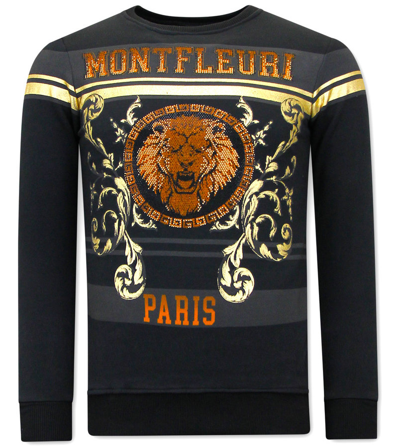 Tony Backer Men's Sweater with Print Lion Rhinestone - 3767 - Black