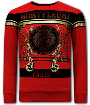 Tony Backer Men's Sweater with Print Lion Rhinestone - 3767 - Red