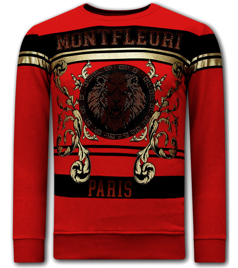 Tony Backer Men's Sweater with Print Lion Rhinestone - 3767 - Red
