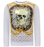 Tony Backer Men's Sweater with Print Skull Rhinestone - 3796 - White