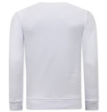 Tony Backer Men's Sweater with Print Skull Rhinestone - 3796 - White