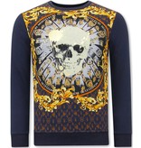 Tony Backer Men's Sweater with Print Skull Rhinestone - 3796 - Blue