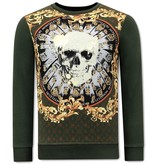 Tony Backer Men's Sweater with Print Skull Rhinestone - 3796 - Green