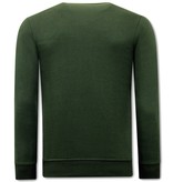 Tony Backer Men's Sweater with Print Skull Rhinestone - 3796 - Green