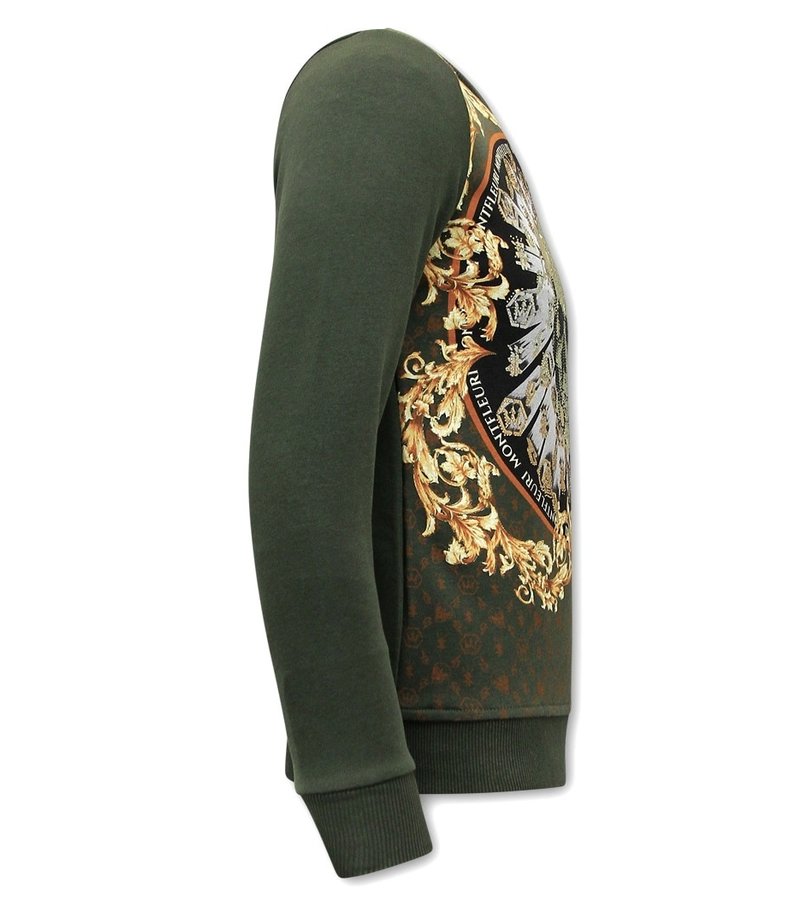 Tony Backer Men's Sweater with Print Skull Rhinestone - 3796 - Green