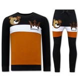 Tony Backer Trendy Tracksuit Men Teddy Bear Print - Black