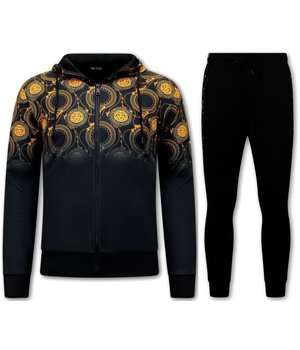 Top Star Men's Tracksuit Baroque Lion Print - 9977 - Black