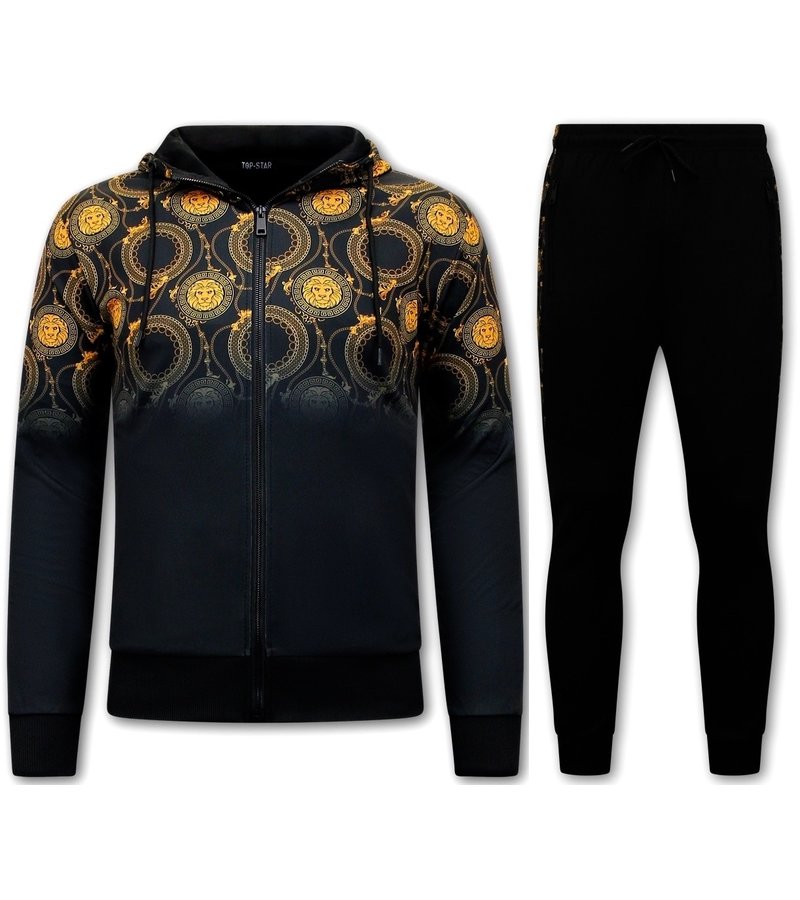 Top Star Men's Tracksuit Baroque Lion Print - 9977 - Black