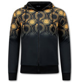 Top Star Men's Tracksuit Baroque Lion Print - 9977 - Black