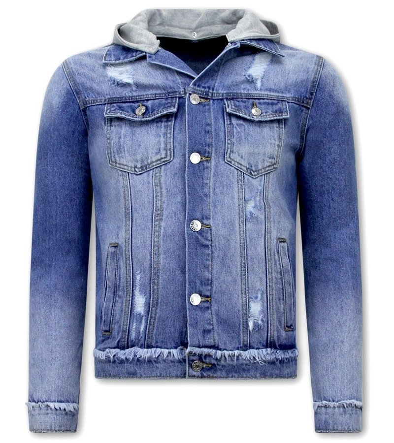 Enos Men's Blue Denim Jacket with Hood -RJ9031- Blue