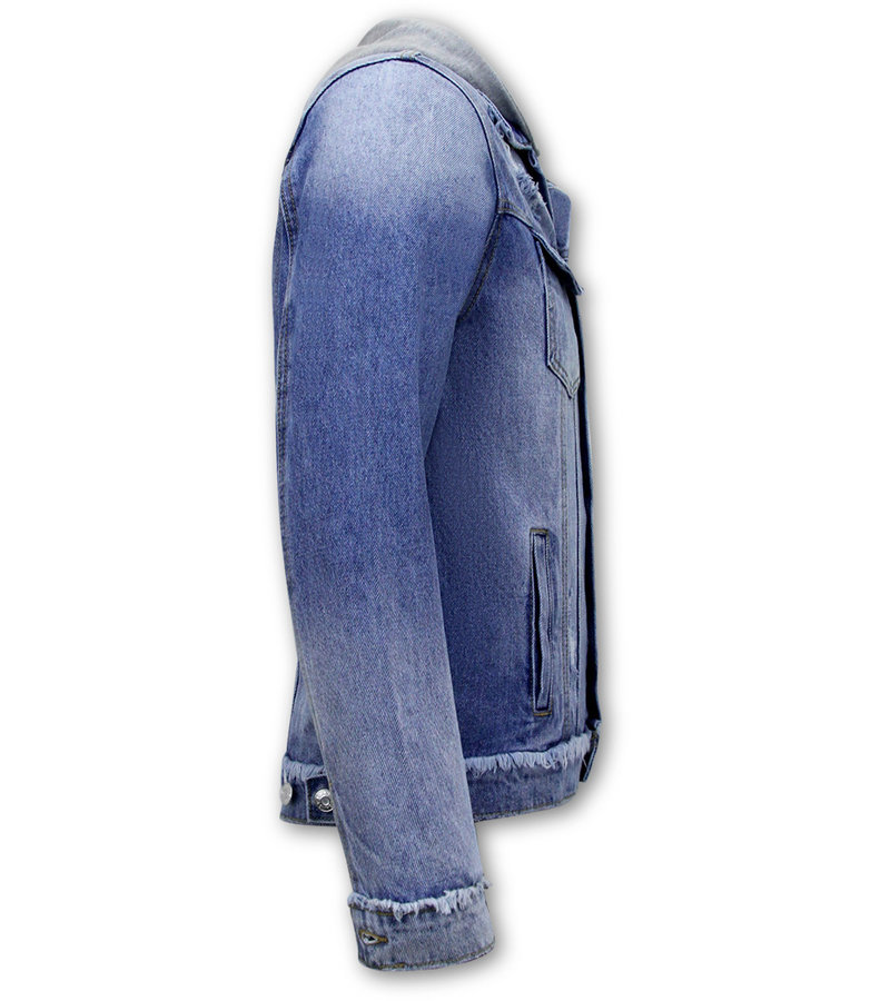 Enos Men's Blue Denim Jacket with Hood -RJ9031- Blue