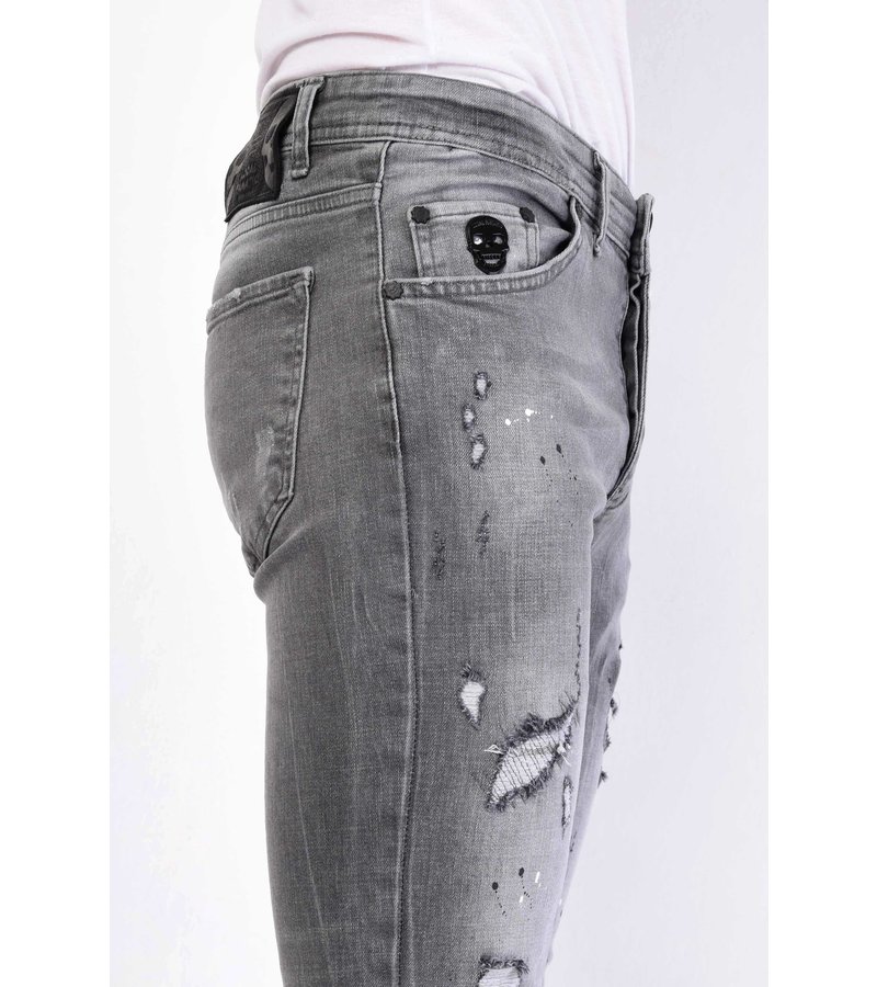 Local Fanatic Men's Paint Splatter Slim Fit Jeans - 1064 - Grey