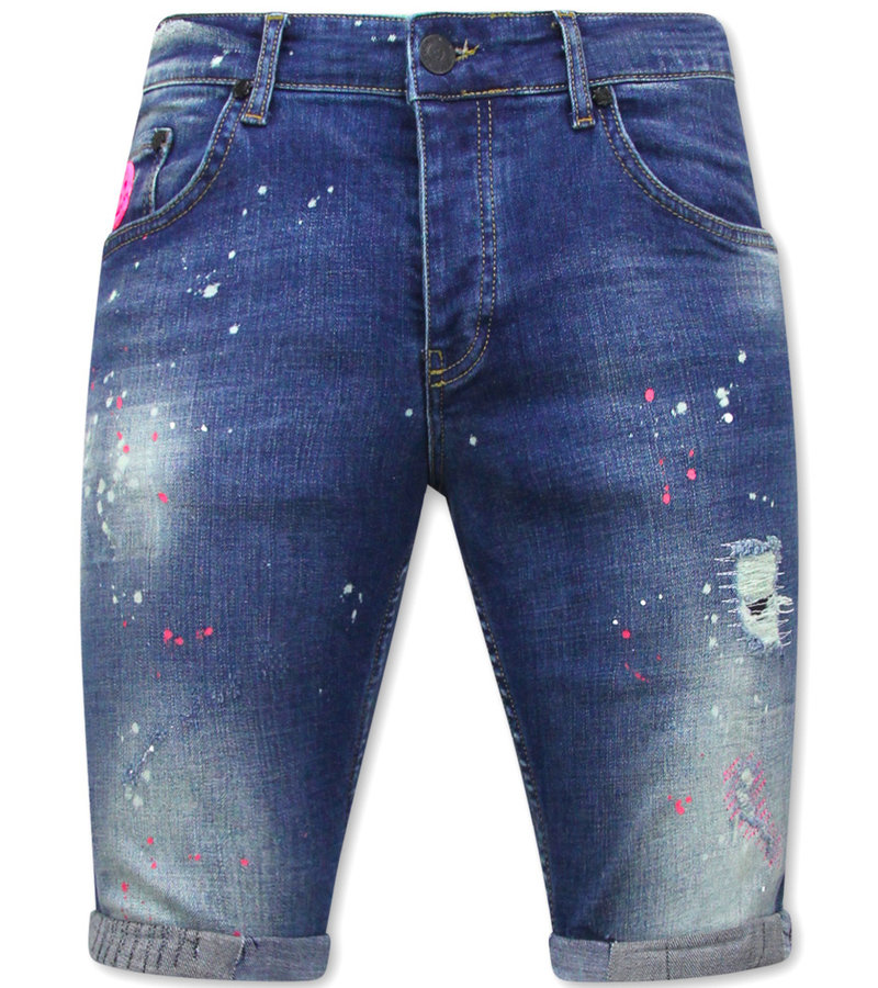 Local Fanatic Slim Fit Shorts With Paint Splatter Men -1036-SH- Blue