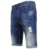 Local Fanatic Slim Fit Shorts With Paint Splatter Men -1036-SH- Blue