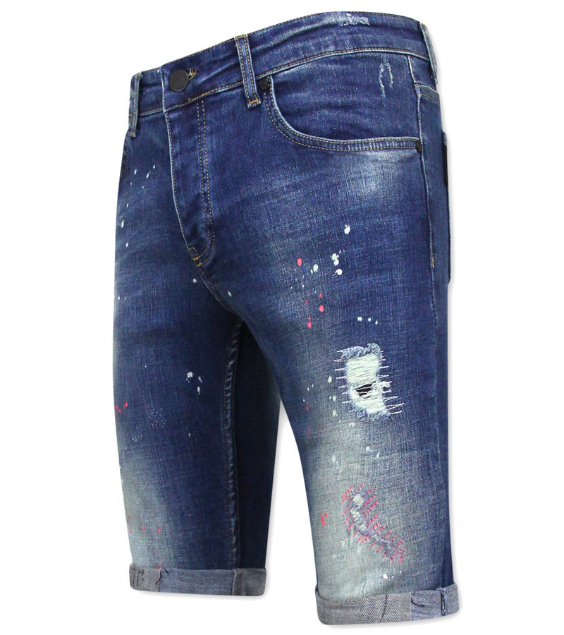 Local Fanatic Slim Fit Shorts With Paint Splatter Men -1036-SH- Blue