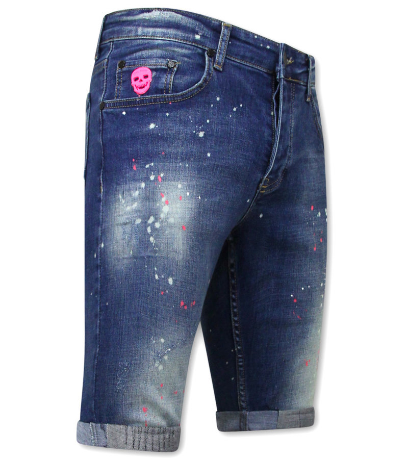 Local Fanatic Slim Fit Shorts With Paint Splatter Men -1036-SH- Blue