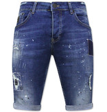 Local Fanatic Men's Paint Splatter Stretch Short Jeans -1035-SH- Blue