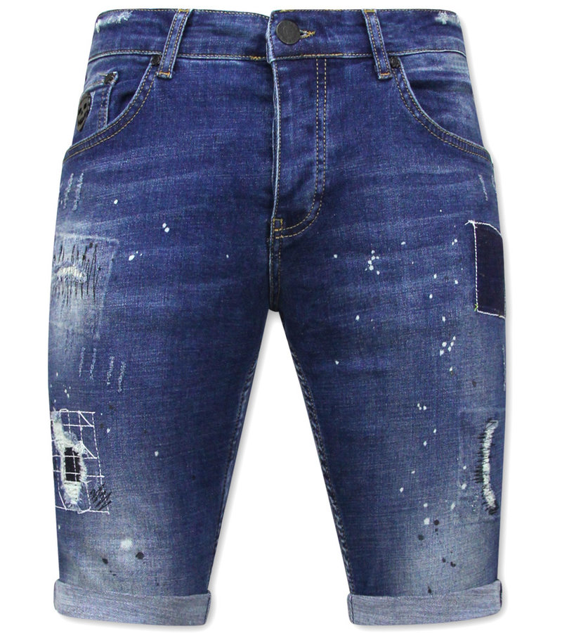 Local Fanatic Men's Paint Splatter Stretch Short Jeans -1035-SH- Blue