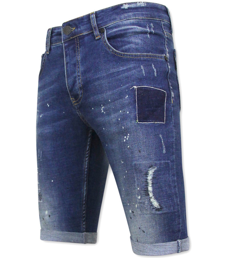 Local Fanatic Men's Paint Splatter Stretch Short Jeans -1035-SH- Blue