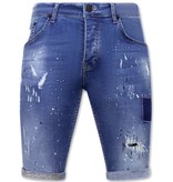 Local Fanatic Shorts Skinny with Paint Splatter -1031-SH- Blue