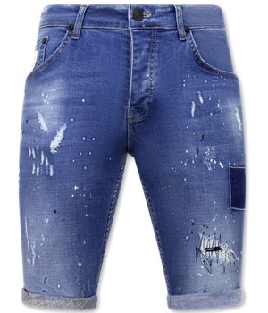 Local Fanatic Shorts Skinny with Paint Splatter -1031-SH- Blue