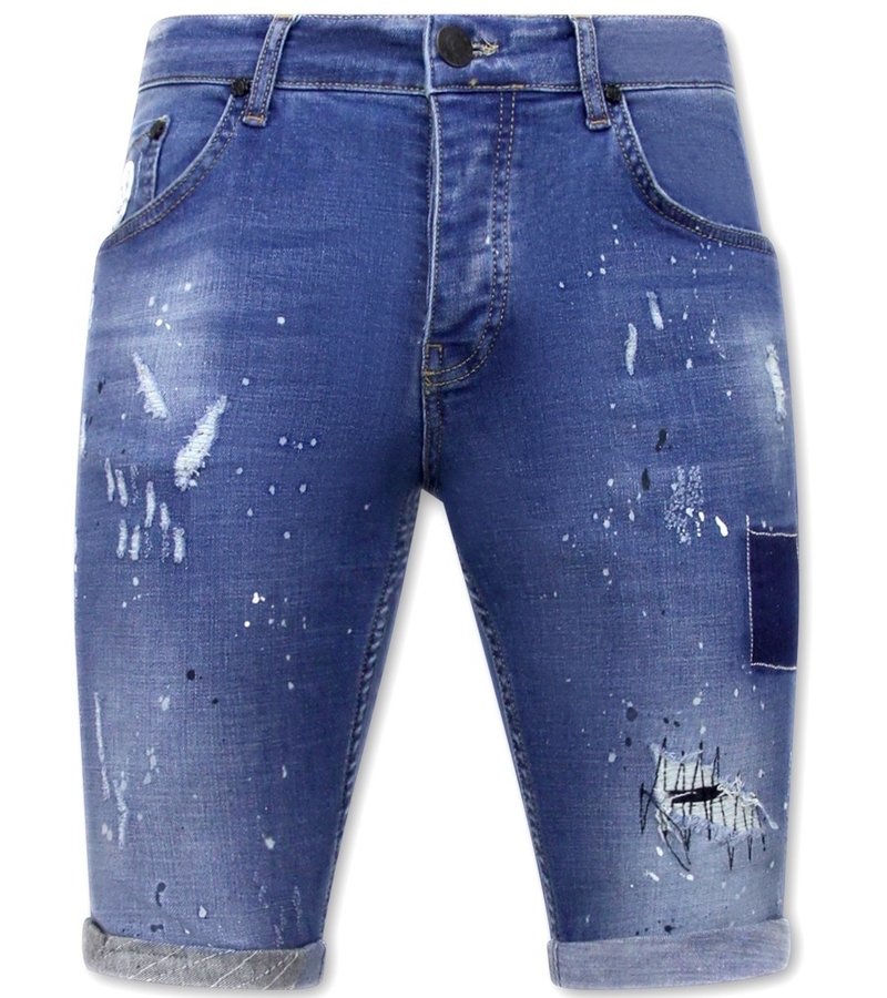 Local Fanatic Shorts Skinny with Paint Splatter -1031-SH- Blue