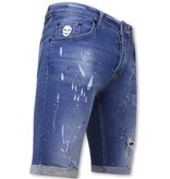 Local Fanatic Shorts Skinny with Paint Splatter -1031-SH- Blue