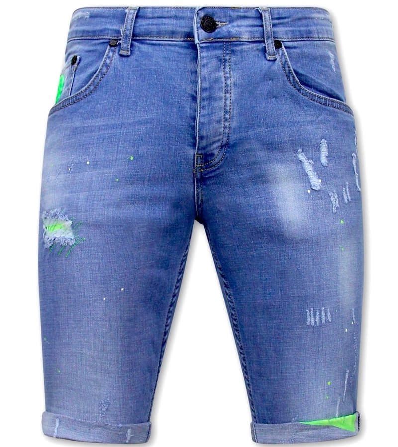 Local Fanatic Men's Skinny Paint Splatter Shorts -1027-SH- Blue