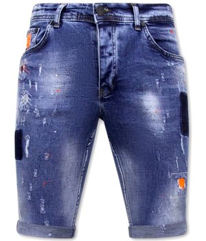 Local Fanatic Short Skinny Pants With Paint Splatter Men -1008-SH- Blue