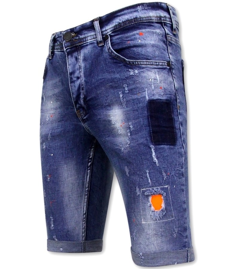 Local Fanatic Short Skinny Pants With Paint Splatter Men -1008-SH- Blue