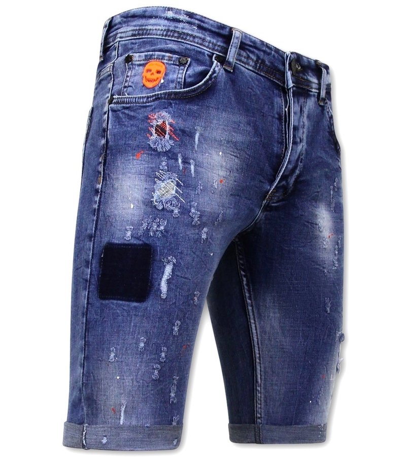 Local Fanatic Short Skinny Pants With Paint Splatter Men -1008-SH- Blue