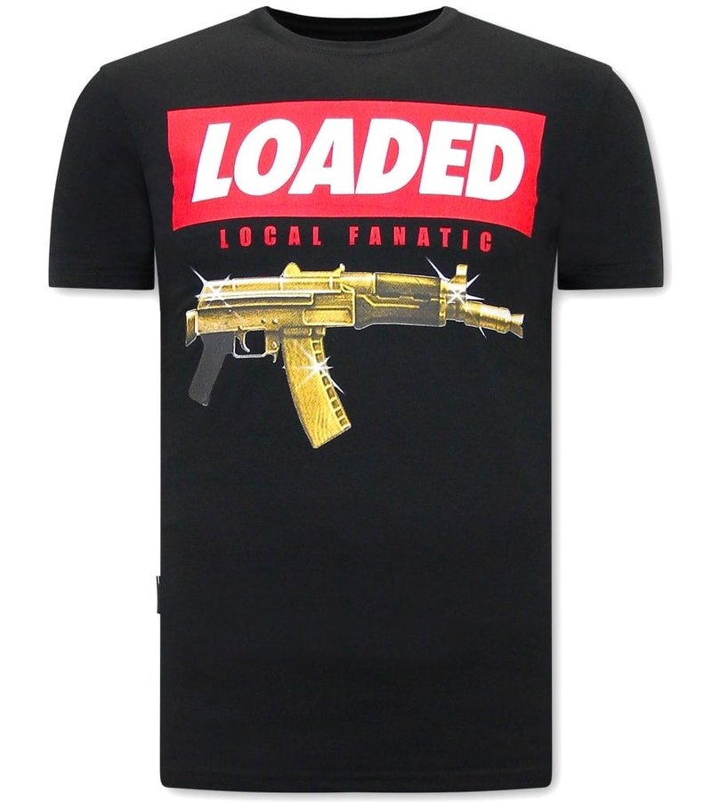 Local Fanatic Men T Shirt Loaded Gun Print  - Black