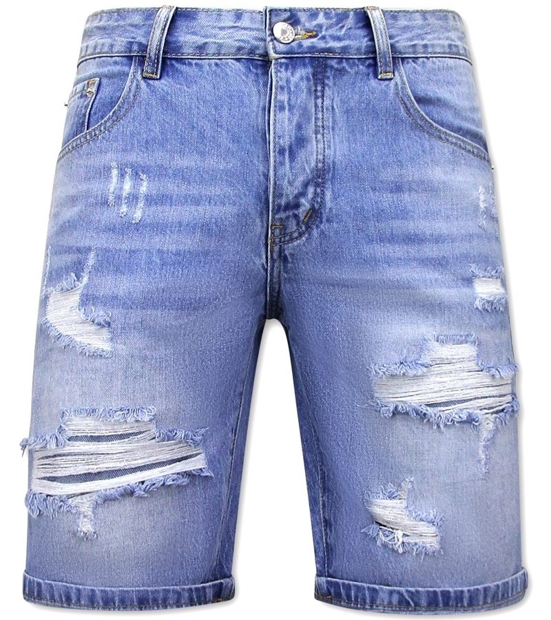 Enos  Ripped Denim Shorts For Men - 9051 - Blue