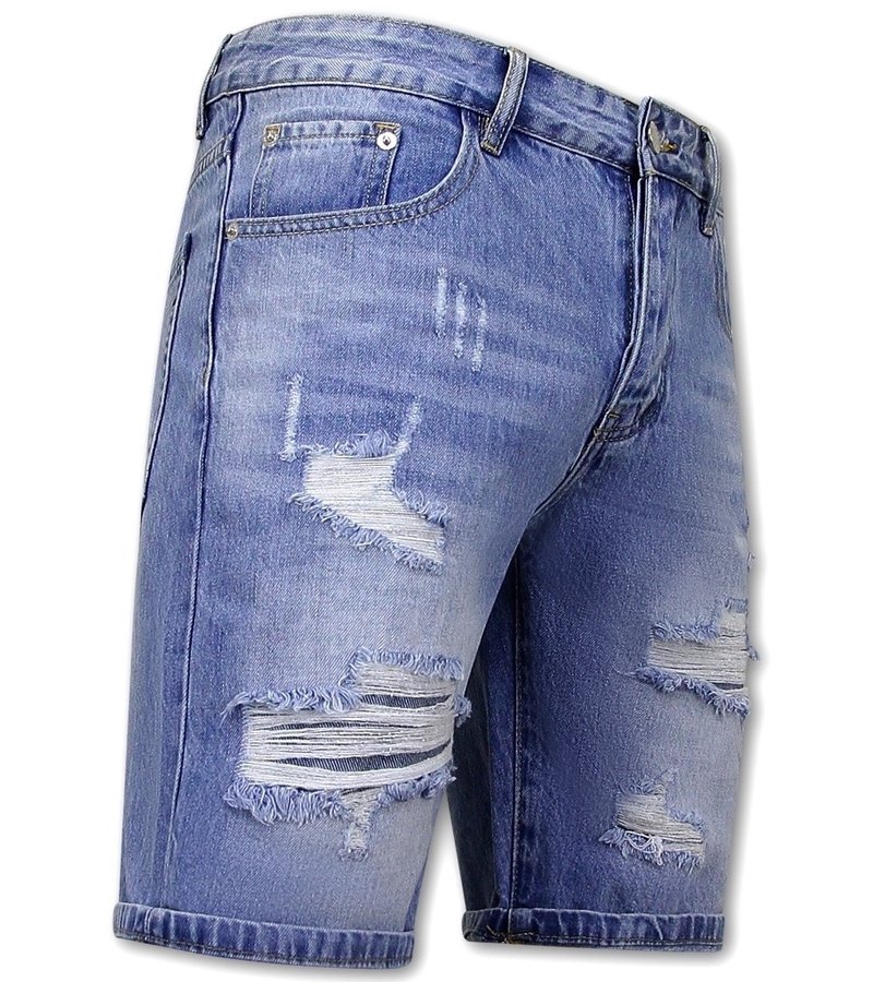 Enos  Ripped Denim Shorts For Men - 9051 - Blue