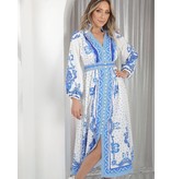 Msn-Collection Long Luxury Ladies Dress - 21405 - White / Blue
