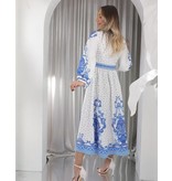 Msn-Collection Long Luxury Ladies Dress - 21405 - White / Blue