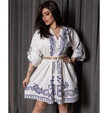 Msn-Collection Mid-Length Luxury Ladies Dress - 21445 - White / Navy