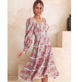 Msn-Collection Long Luxury Ladies Dress - 22125 - Beige / Pink