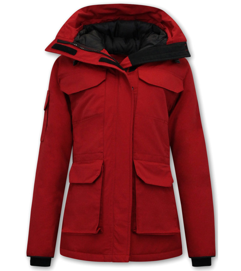 Matogla Womens Short Padded Jacket With Hood - 7603 - Red