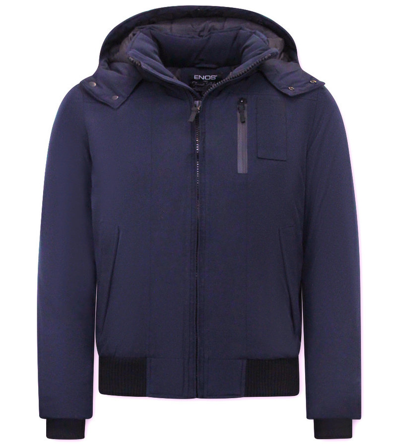 Enos Men's Short Winter Jacket With Hood - 7006 - Blue