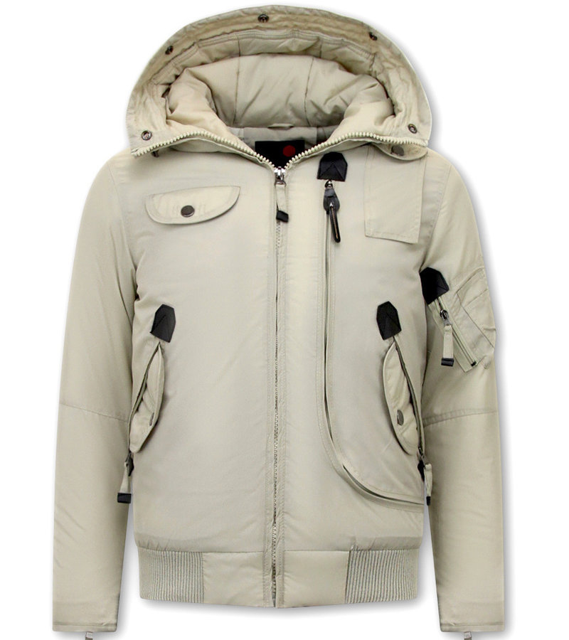 Just Key Short Men's Winter Jacket with Hood - 1771 - Beige