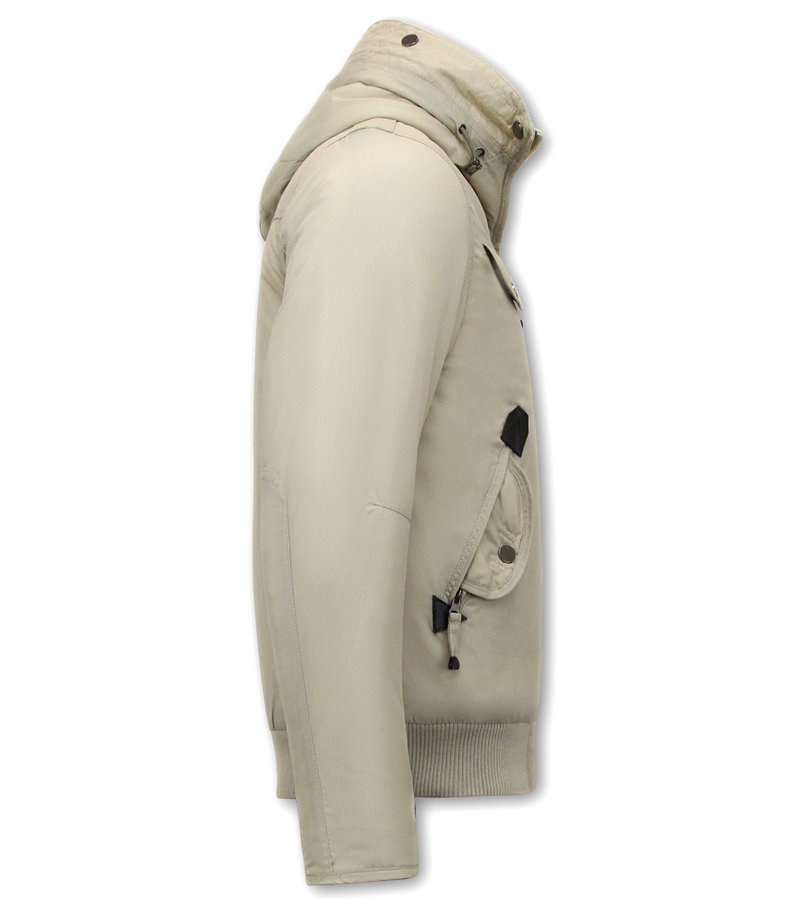 Just Key Short Men's Winter Jacket with Hood - 1771 - Beige