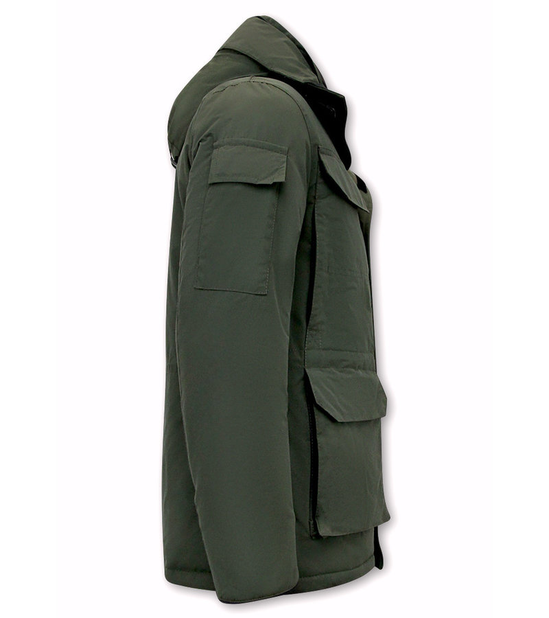 Beluomo Men's Half-Length Winter Jacket with Hood - 7503 - Green