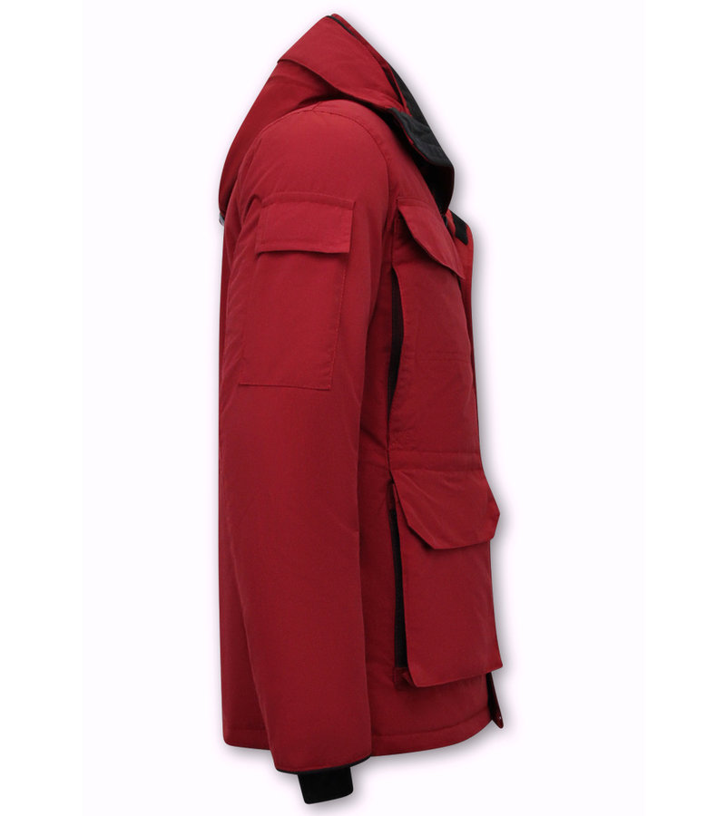 Beluomo Medium-length Men's Winter Jacket with Hood -7503 - Red