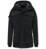 Beluomo Men's Winter Jacket Half-Long with Hood -7503 - Black