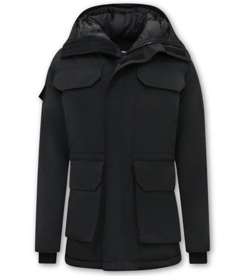 Beluomo Men's Winter Jacket Half-Long with Hood -7503 - Black