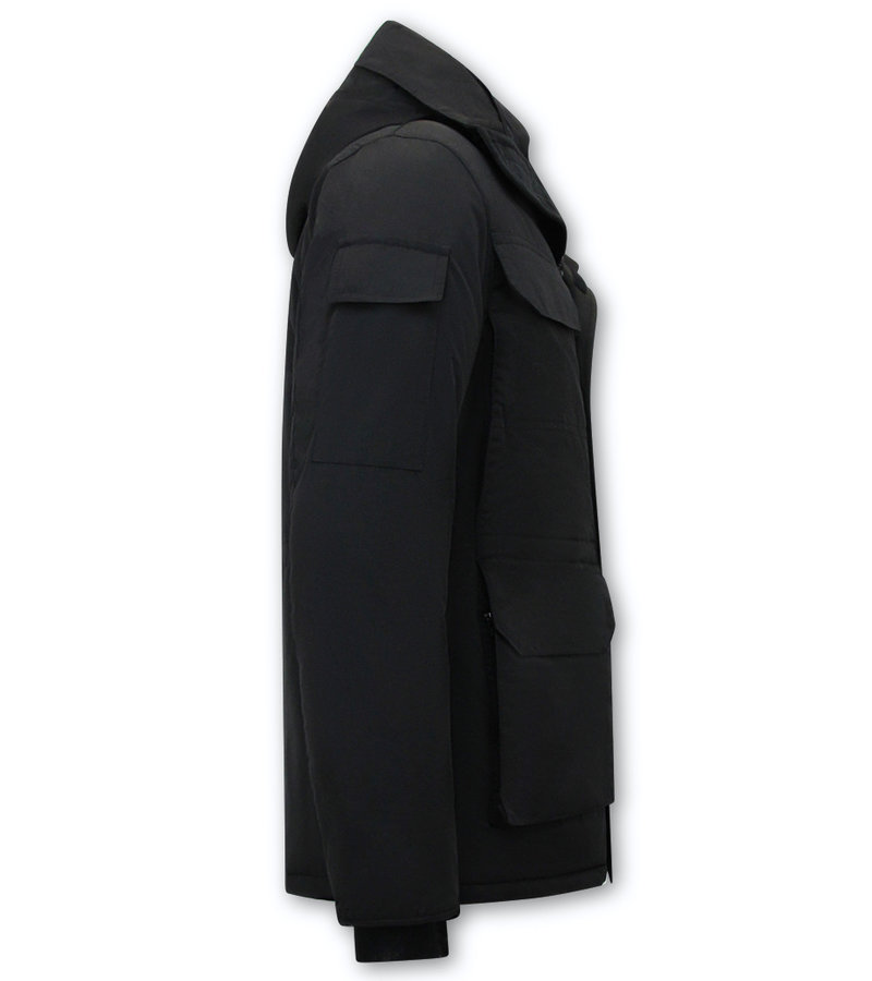 Beluomo Men's Winter Jacket Half-Long with Hood -7503 - Black