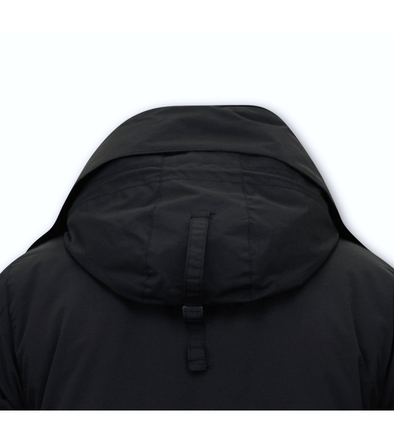Beluomo Men's Winter Jacket Half-Long with Hood -7503 - Black