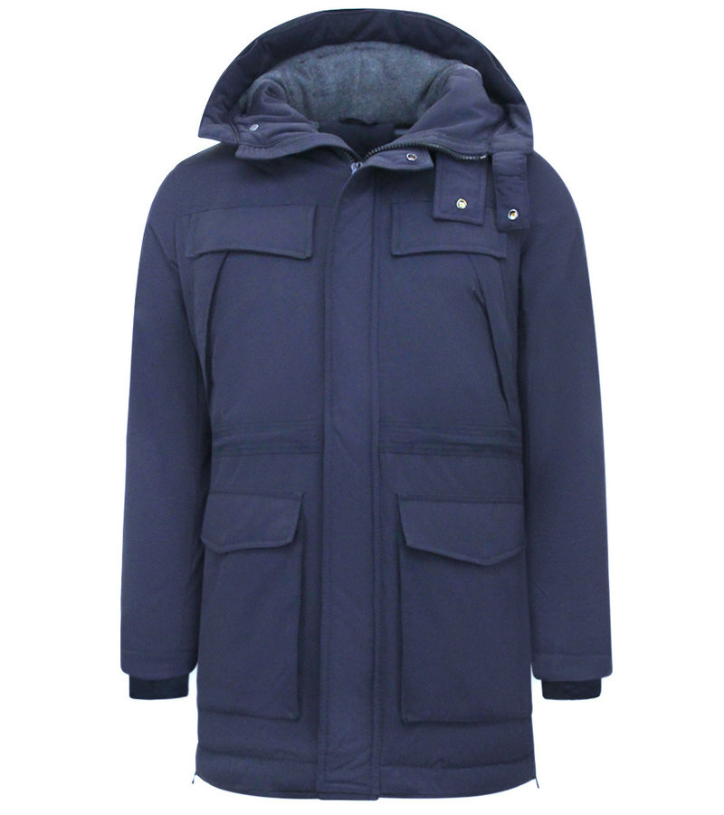 Enos Long Winter Coats Men with Hood - 891 - Blue